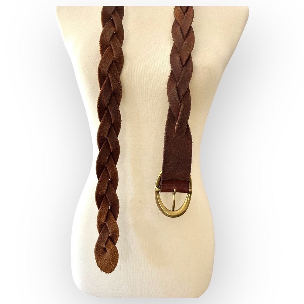 True Vintage Brown Gold Braided Oval Buckle Belt Size L - Picture 7 of 11